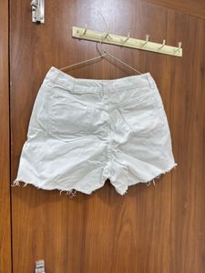 White Denim Frayed Hem Shorts