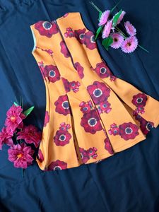 Orange Floral Flare Dress