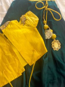 Yellow &amp; Green Embellished Lehenga Choli