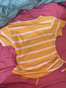 Yellow &amp; White Striped Cropped Top