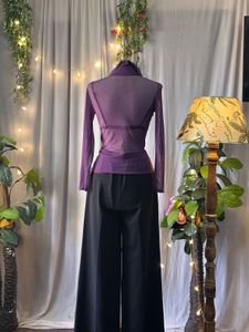 Sheer Purple Collared Long Sleeve Top