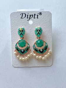 Green Pearl Drops Earring