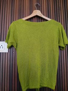 Lime Green Knit Top with Drawstring