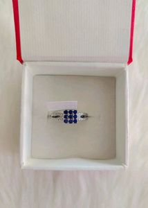 92.5 Sterling Blue Stone Ring Wth Hallmark