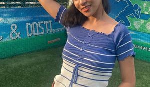 Blue & White Striped Lace-Up Top