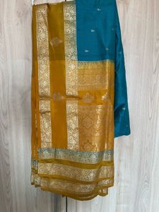 Beautiful Teal Silk Ethnic Skirt with Dupatta