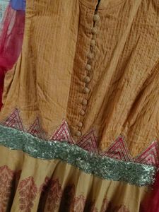 Orange Anarkali Gown with Dupatta