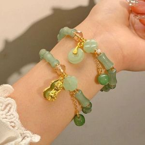 Elegant Bamboo Jade &amp; Gold Charm Bracelets