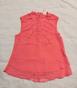 Coral Floral Embellished Sleeveless Top