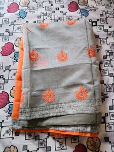 Beautiful Supernet Orange &amp; Grey Saree🧡🩶