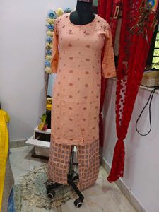 Peach Printed Kurta with Palazzo Set