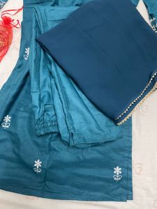 Teal Embroidered Kurta suit