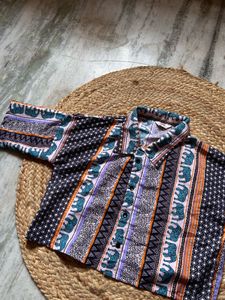 Vibrant Elephant Print Button-Up Shirt