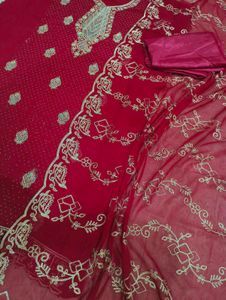 Stunning Red Embroidered unstiched pakistani suit