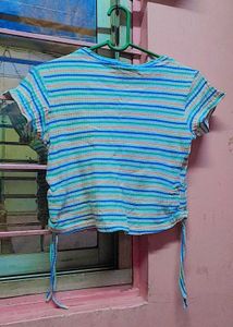 Striped Crop Top with Drawstrings
