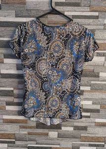 Stylish Blue Paisley Print Top