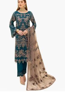 Embroidered Teal Kurta Set with Dupatta
