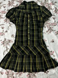 Black &amp; Yellow Plaid Mini Dress