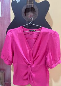 V-Neck Twisted Pink Top