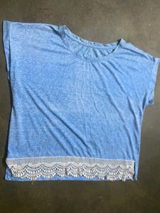 Blue Lace Trimmed Casual Top