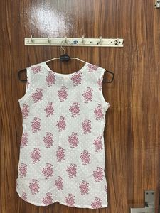 White Kurta with Pink Floral Print
