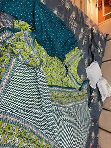 Green Floral Block Print Kurta Set