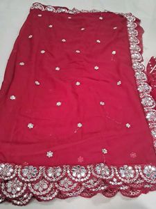 Beautiful Maroon Mirror Work Saree