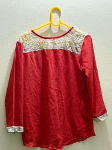 Elegant Red Tunic with Lace Detail