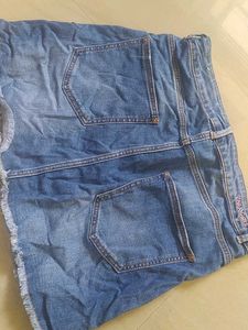 Cute Brown &amp; White Argyle Crop Top &amp; Denim Skirt S
