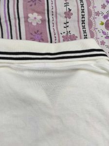 White Cropped Polo Shirt with Stripes