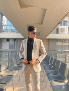 Men's Beige Suit - Formal Elegance and Black shirt