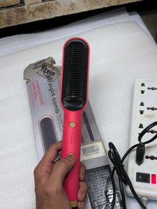 Pink Electric Heated Hair Straightener Comb