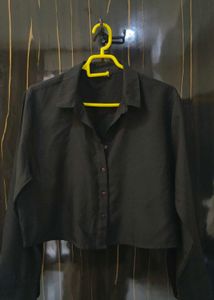 Black Crop Top Button-Down Shirt