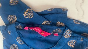Blue Kurta with Golden Print