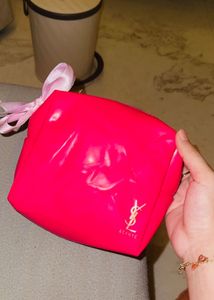 ysl Pink Cosmetic Pouch with Bow Detail