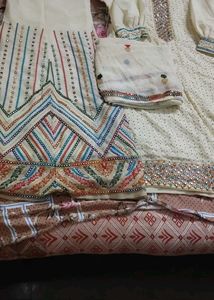 Embroidered Cream Kurta with Palazzo Pants
