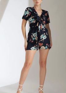 Navy Floral Tie-Front Jumpsuit