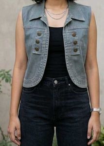 Vintage Grey Denim Sleeveless Vest