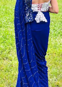 Elegant Blue saree with Intricate Silver Work