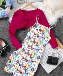 Floral Print Spaghetti Dress with Bolero