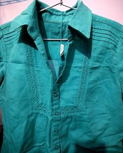 Teal Short Sleeve Button-Up Top
