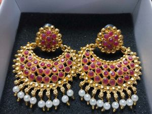 Beautiful Gold Plated Earrings with Red Stones