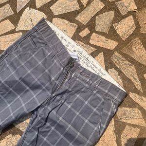 Grey Plaid Slim Fit Pants
