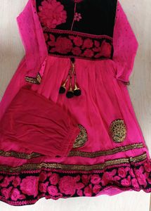 Green Embroidered Girls Anarkali Dress