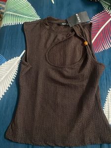 SHEIN Brown Cut-Out Sleeveless Top