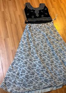 Elegant Embroidered Velvet Top &amp; Skirt Set