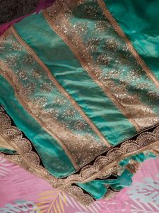 Beautiful Teal Saree with Embellished Border🔥✨