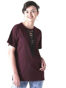 Maroon Lace-Up T-Shirt