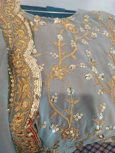 Elegant  Grey Kurta with Gold Embroidered Sharara