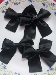 Set of 4 Black Satin Bow Hair Clips